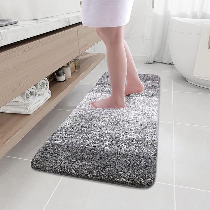 Arotive Microfiber Bathroom Rugs, Shaggy Soft and Absorbent Bath Rug, Non-Slip, Thick Plush Machine Washable Dry Bath Mats for Bathroom, Tub and Shower, 47x17, Grey