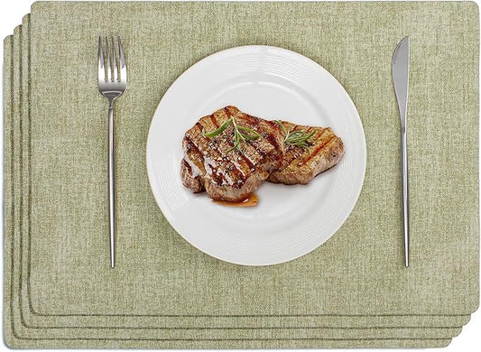 Softalker Faux Leather Placemats Set of 4-Vinyl Heat Resistant Place Mats, 100% Waterproof Oilproof Wipe Clean Table Mats for Indoor & Outdoor Use, 17’’×12’’, Grass Green