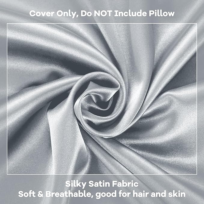 HOMBYS Satin Bed Wedge Pillow Cover Silky & Smooth Wedge Pillowcase 1 Pack 24x24x12, Soft & Breathable, Removable & Machine Washable-Zipper Design (Pillow Not Include), Light Grey