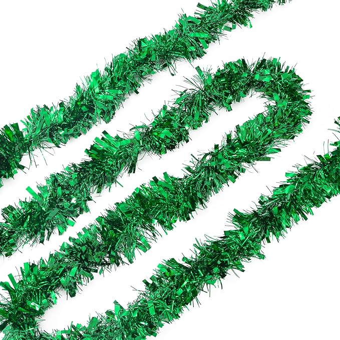 26.2 Feet Green Holiday Tinsel Garland for Graduation, Birthday, Weddings, Party Decorations, Christmas, Patriotic Foil Tinsel Garland for All-Season Home Indoor Outdoor Party Supplies(Green)