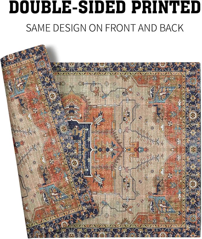 Aztec Terracotta Boho Placemats Set of 6 Vintage Rust Retro Carpet Linen Washable Kitchen Dining Table Mats Stain Heat-Resistant Desktop Decor Place Mats for Home Party Indoor 12x18 Inches