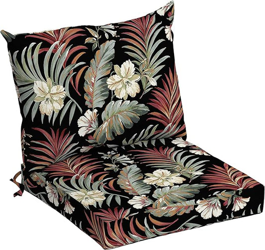 ARDEN Outdoor Dining Chair Cushion, 21 x 21, Rain-Proof, Fade Resistant Simone Black Tropical