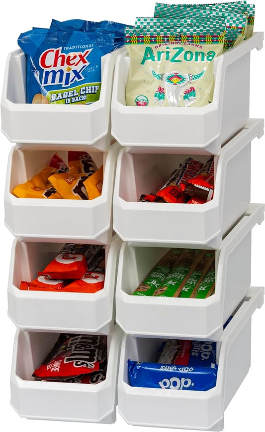 Plastic Containers for Organizing and Storage Bins for Closet, Kitchen, Office, Garage or Pantry Organization, Stackable Bins, Medium (11" x 5" x 5.5"), 8-Pack, White