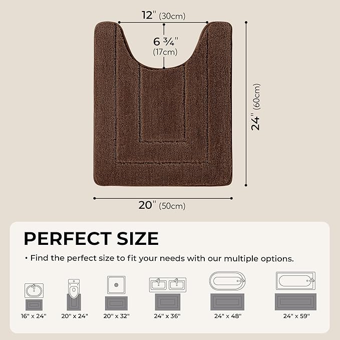 GRANNY SAYS Bathroom Toilet Rugs U Shaped, Bath Mats for Bathroom, Bath Rugs Non Slip Washable, Absorbent Microfiber Toilet Mat, Soft Plush Shaggy Bath Carpet, 20" x 24", Brown