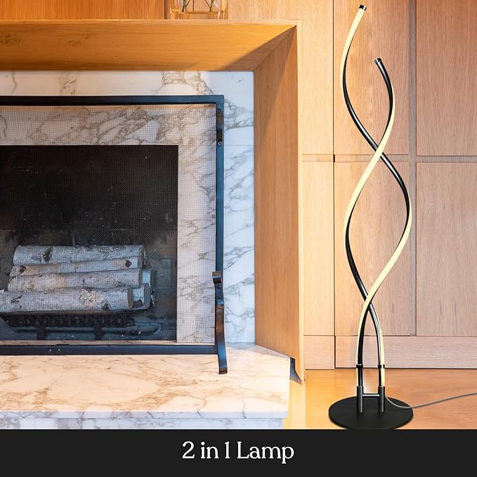 Brightech Embrace Dimmable LED Floor Lamp – Modern Spiral Adjustable Standing Lamp for Living Rooms & Offices – 2-in-1 Tall End Table Lamp for Bedroom Reading - Black