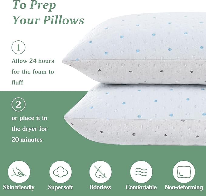 Cooling King Size Pillows Set of 2 Adjustable Loft & Firmness King Shredded Memory Foam Pillows with Cooling & Soft Cover Bed Pillows for Sleeping for Side Back Stomach Sleeper King Pillows