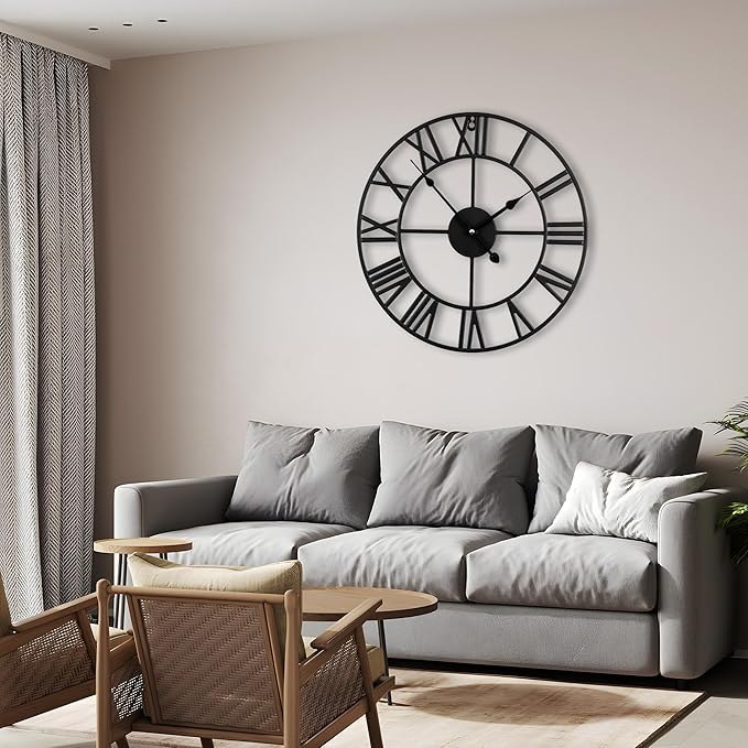 16inch/40cm Wall Clock for Bedroom，Living Room，Office，Bathroom，Battery Operated Large Silent Retro Unique Clocks for Home and Kitchen，Classroom，Farmhouse (Iron Roman Numerals, 16 inches)
