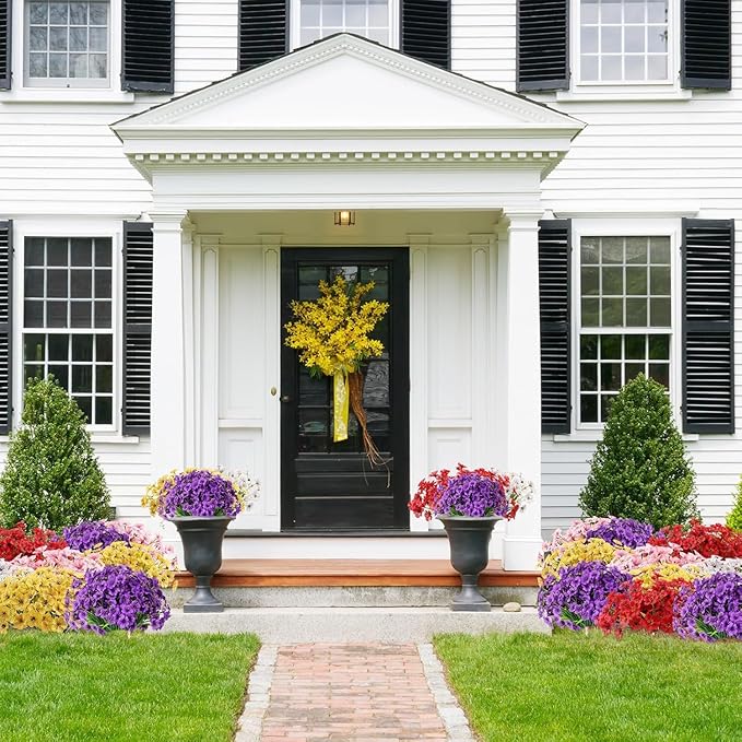 22 Bundles Artificial Flowers Outdoor, Faux Silk Flowers for Outdoors Outside Front Porch Hanging Planter Window Box Garden Decoration(Multi-Colour)