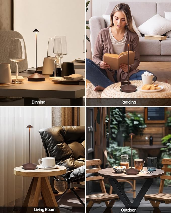Portable Cordless Table Lamp Modern Led Desk Lamp Rechargeable 2 Pack, 6000mAh Battery Table Light for Dinning Patio Bedroom Camping Coffee shop Restaurant, IP54 Waterproof, Dimmable 3 Light Color