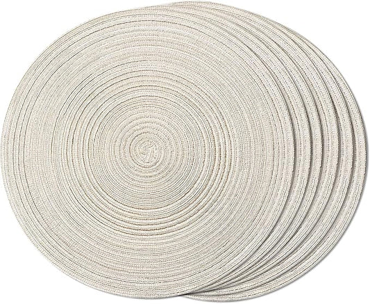 FunWheat Round Braided Placemats Set of 6 Easy Clean Place mats for Dining Tables Woven Heat Resistant Washable Table Mats 15 inches(Beige)