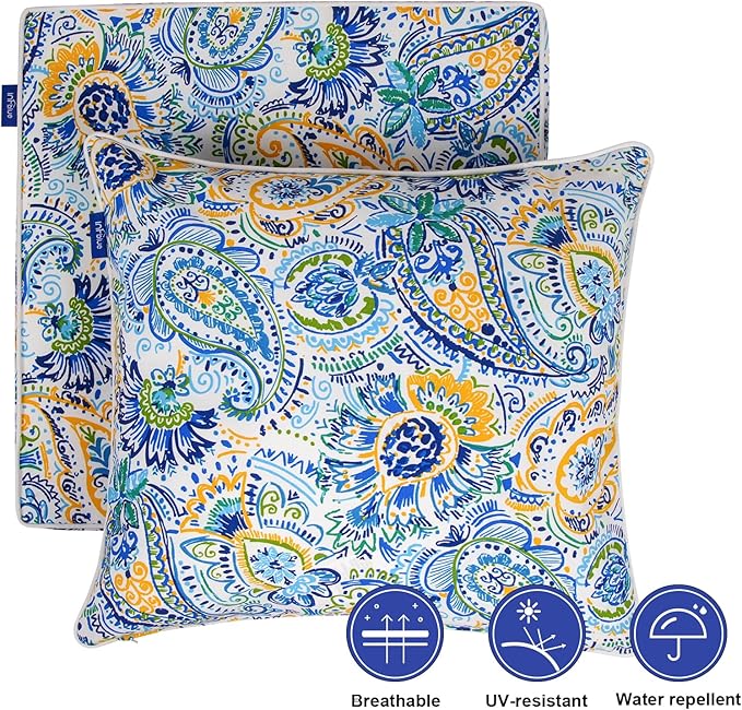 Deep Seat Cushions, Outdoor Cushions, Patio Furniture Cushions, Deep Seat & Back Cushion Patio Cushions with Rmoveable Cover for Backyard Couch Sofa Fade Resistant (24x24x4 in, Blue Phoenix)