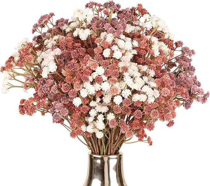 Baby Breath Flowers Fall Flowers Artificial Bulk , 30Pcs Fall Decor Fake Gypsophila Plants Bouquets Flowers Real Touch Faux Babies Breath Arrangement for Home Autumn Wedding Vase Decoration Orange