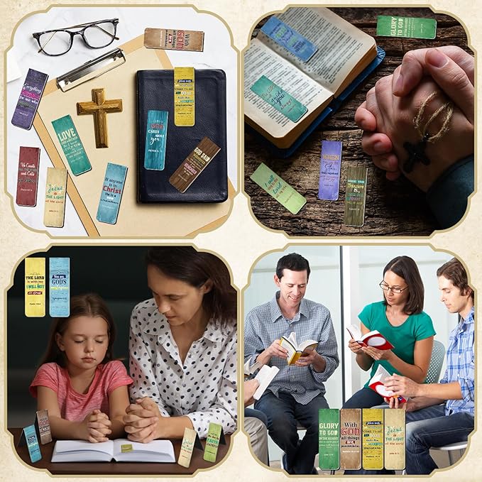 Chinco 30 Pcs Christian Bookmarks Magnetic Bible Verse Bookmarks Religious Scripture Inspirational Church Supplies Motivational Prayer Page Clip for Women Kid Student Teacher School Gift (Vintage)