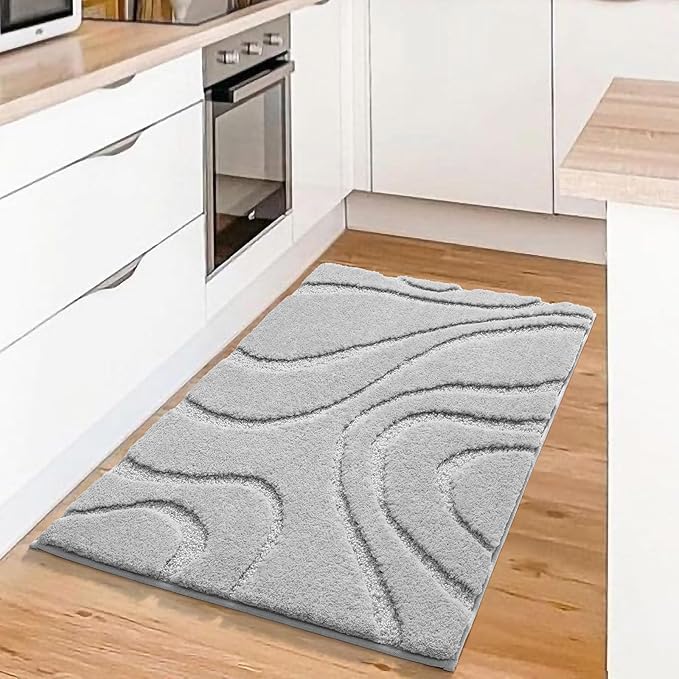 DEXDE Bathroom Rugs Mat 20x32, Soft Plush Shaggy Microfiber Bath Rug, Non Slip Bath Mats for Bathroom Floor, Machine Washable Absorbent Carpet for Shower Tub, Grey