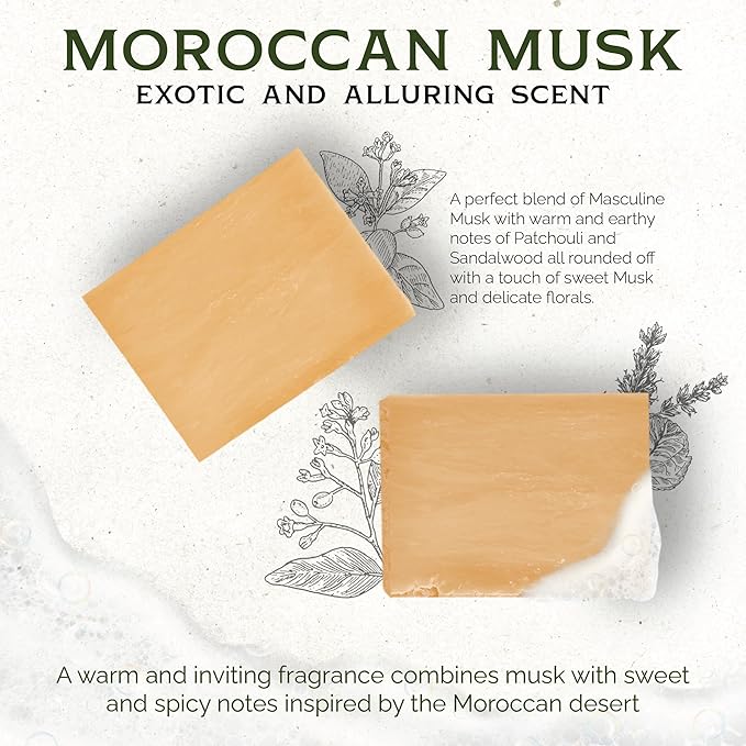 Moroccan musk Organic Soap Bar - Made in USA - All Natural Bath Soaps for All Skin Types - Plant Based, Cold Process and Handmade - (3 Pack)