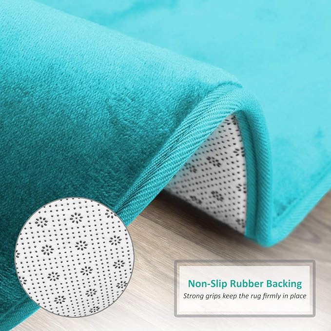 Clara Clark Bathroom Rugs, Velvet Memory Foam Bath Mat, Non-Slip, Machine Washable Bath Rugs - Dries Quickly, Ultra Soft Plush Bath Mats for Bathroom, 20 x 24, Teal Blue