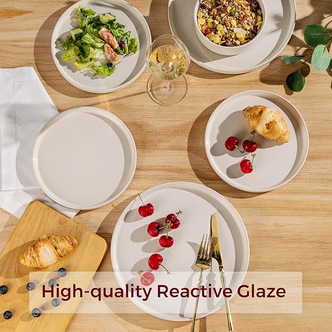 AmorArc Ceramic Dinnerware Set for 8 | Speckled Stoneware Plates and Bowls with Rustic Terracotta Underside| Scratch Resistant,Dishwasher & Microwave Safe Dishes Sets- 24pcs Beige