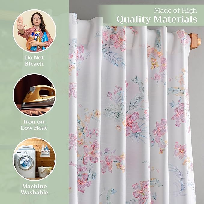 Maison d' Hermine Curtains for Living Room 100% Cotton 96 inch Length Two Panels Light Filtering Curtains for Bedroom Windows with Rod and Loop Pockets Drapes (Paradise Island, 50" W x 96" L)