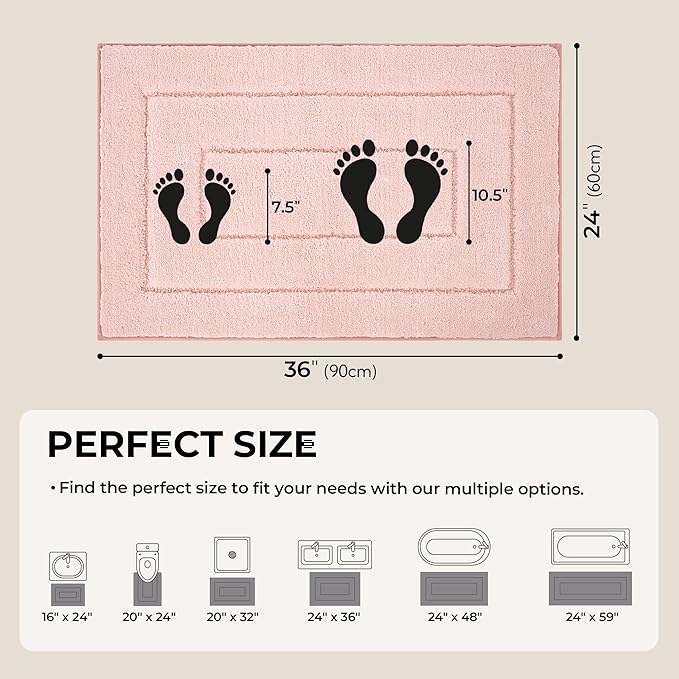 GRANNY SAYS Pink Bathroom Rugs Non Slip Washable, 24"x 36", Soft Bath Mats for Bathroom, Microfiber Shag Rug, Absorbent Bath Floor Mat, Large Bath Rug for Shower, Tub, Bedroom