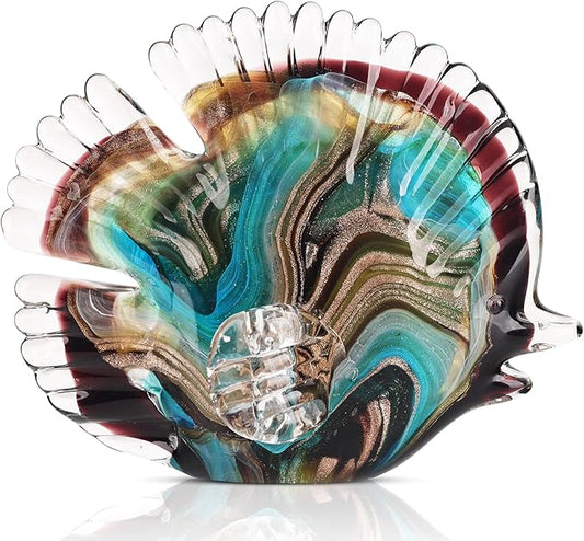 DOVDOV Blown Glass Fish Statues and Sculptures, Green and Glass Fish Modern Art for Coastal Style Home Decor, Shelves Office Fish Tank Bookcase and entryway Table top Coffee Table.