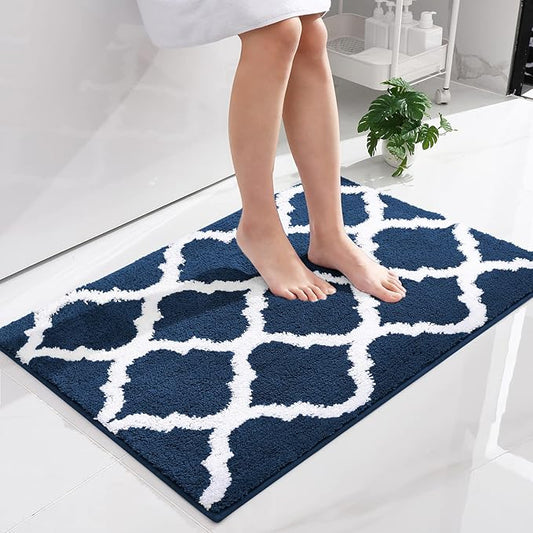 OLANLY Bathroom Rugs 36x24, Soft and Absorbent Microfiber Bath Rugs, Non-Slip Shaggy Shower Carpet, Machine Wash Dry, Bath Mats for Bathroom Floor, Tub and Shower, Navy