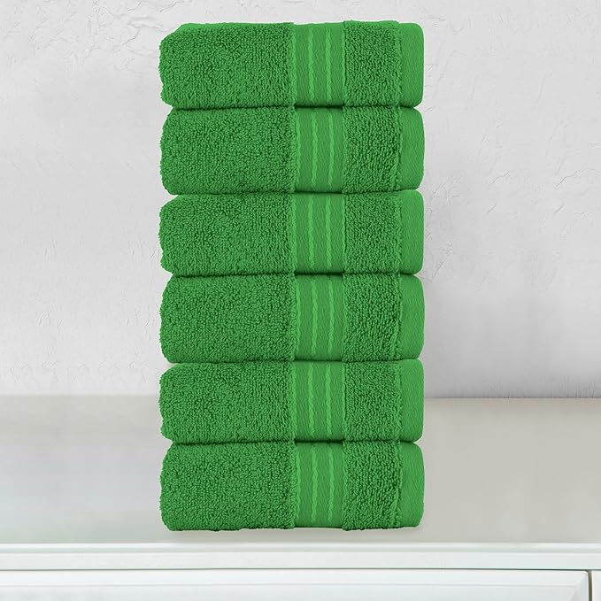 Elegant Comfort Premium Turkish Cotton 6 Pack Washcloths Set - 13 x 13 inch, Luxurious Hotel Spa Quality 100% Turkish Cotton 6PC Washcloth Set - Highly Absorbent - Soft Bathroom Towels, Emerald Green