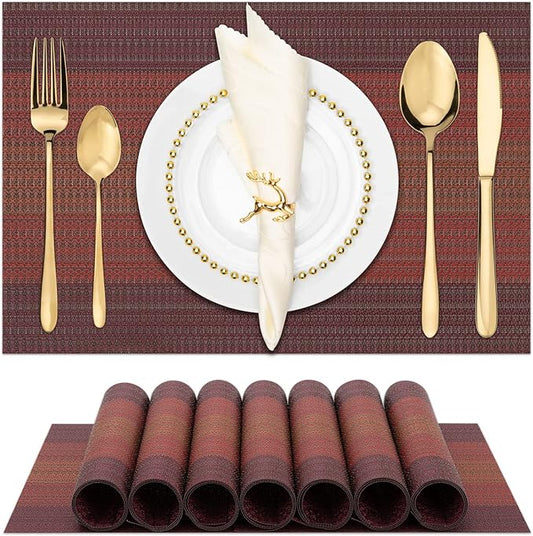 Winknowl Placemats, Set of 8 Heat Resistant Stain Resistant Woven Vinyl Insulation Placemats, Durable Washable Elegant Table Mats for Dining (Red)