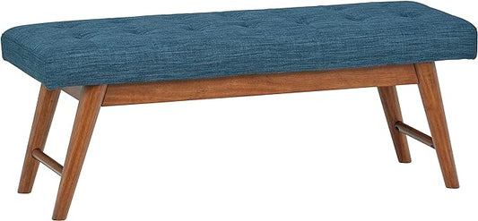 Amazon Basics Modern Haraden Upholstered Button-Tufted Bench, Blue, 16 x 44 x 17 in (Previously Rivet brand)
