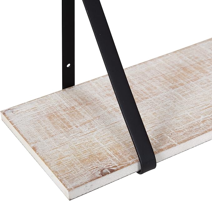 Kate and Laurel Soloman White Wooden Shelves with Black Metal Brackets, 2 Piece Set