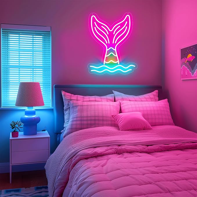 Mermaid Tail Neon Sign Dimmable Mermaid Neon Signs for Wall Decor, USB Powered Bright LED Mermaid Lamps for Girls Bedroom, Birthday Christmas Decor, Perfect Gifts for Girls(15.7*12.6inches)