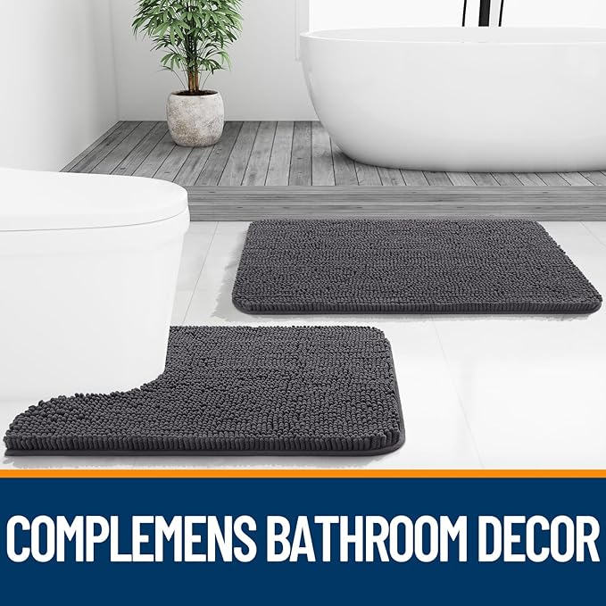 OLANLY Bathroom Rugs 70x24, Extra Soft Absorbent Chenille Bath Rugs, Rubber Backing Quick Dry, Machine Washable Bath Mats for Bathroom Floor, Tub and Shower, Home Decor Accessories, Dark Grey