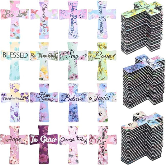 Outus 96 Pieces Magnetic Christian Religious Cross Bookmark Religious Bible Verses Bookmarks Magnetic Page Clips for Women Student School Reading Gifts, 16 Styles (Floral Style)
