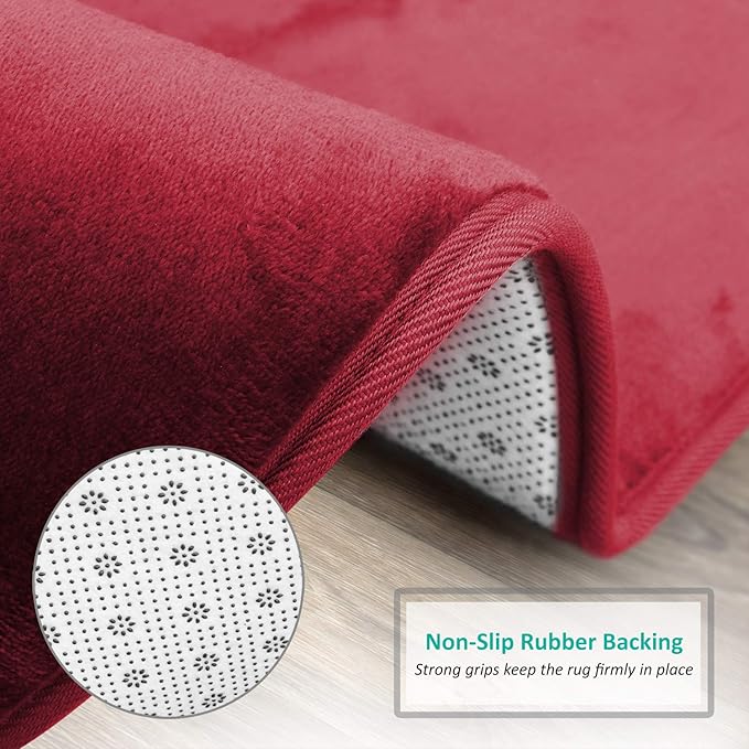 Clara Clark Bathroom Rugs, Velvet Memory Foam Bath Mat, Non-Slip, Machine Washable Bath Rugs - Dries Quickly, Ultra Soft Plush Bath Mats for Bathroom, 17 x 24, Burgundy Red