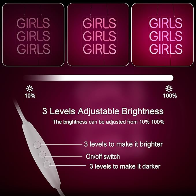 Neon Signs Girls Beer Bar Home Art Neon Light LED Neon Lights Sign with Dimmer for Bedroom Office Hotel Pub Cafe Recreation Room Man Cave Wall Sign Decor(Pink)