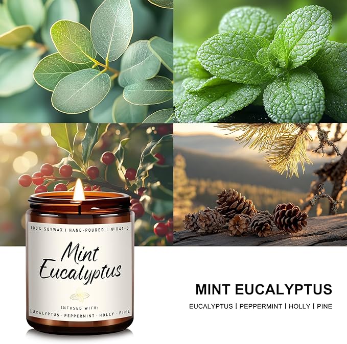 Mint Eucalyptus Candle | Aromatherapy Candle for Relaxation, Soy Candles for Home Scented, Home Fragrance Gifts for Women Men - Long-Lasting 7oz Jar