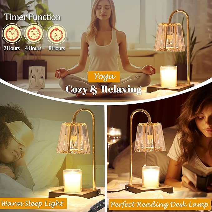 Candle Warmer Lamp With 2 Bulbs, Timer & Dimmer 7-Levels, Top Melting Compatible Jar Candles, Glass Heater for Scented Wax, Home Decor Gift for Mom (Clear)