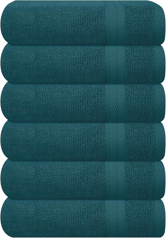 GLAMBURG Ultra Soft 6-Piece Hand Towel Set 16x28-100% Ringspun Cotton - Durable & Highly Absorbent Hand Towels - Ideal for use in Bathroom, Kitchen, Gym, Spa & General Cleaning - Teal