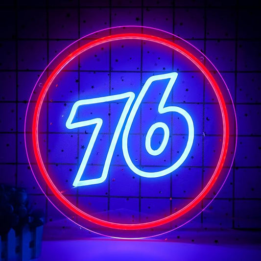 76 Gasoline Neon Sign for Gas Station Personalized Led Sign for Man Cve Neon Sign for Garage,Auto Repair Shop,Birthday Gift for Men,Size12.9 * 12.9inch(ZYLD084)