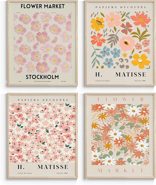 InSimSea Wall Art Prints Poster Flower Market Wall Art Set Danish Pastel Aesthetic Room Decor Floral Posters, Vintage Flower Prints Pictures for Living Room Bathroom Easter Decor UNFRAMED, 8X10in
