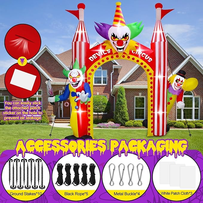 Kalolary 12 FT Halloween Inflatables Clown Archway Outdoor Decorations, Giant Clown Arch Blow Up Yard Decorations Scary Inflatable with Build-in Lights for Yard Garden Lawn Indoor Outdoor Decor