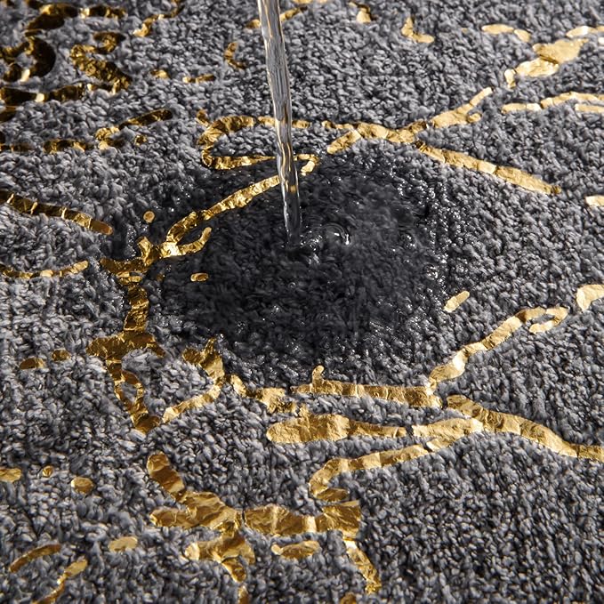 QJHOMO Marble Bathroom Runner Rug Gold Decor Long Bathroom Rugs Gray Bath Mat Non Slip Super Absorbent Bathmat Machine Washable Floor Carpet for Tub, Shower, Bedroom (24x48 inch)