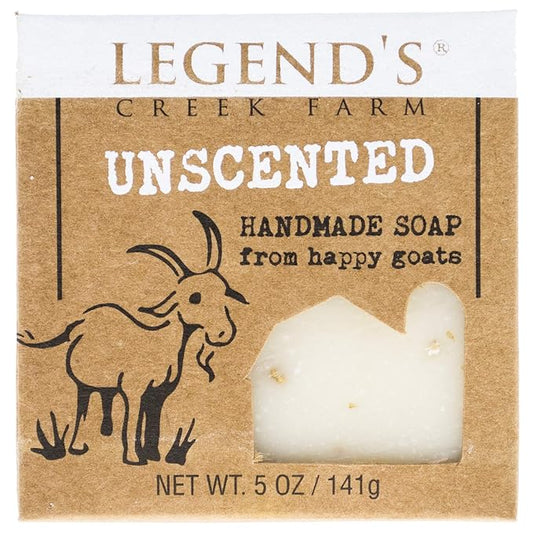 Legend’s Creek Farm Goat Milk Soap - Cleansing Moisturizing Soap Bar for Hands and Body - 5 Oz Creamy Lather, Nourishing, Gentle Natural Soap for Sensitive Skin, Handmade in USA (Unscented, Pack of 1)