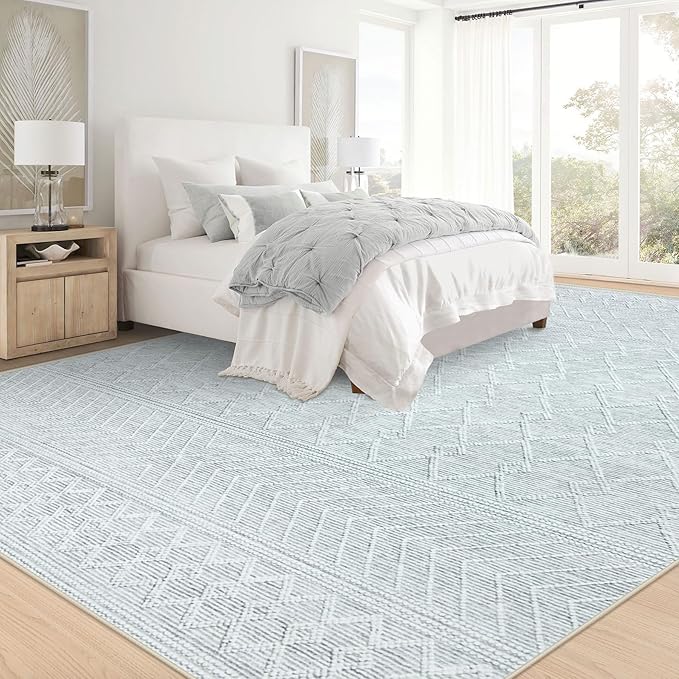 8x10 Area Rug Living Room: Washable Boho Geometric Moroccan Rug Neutral Modern Farmhouse Indoor Soft Non Slip Ultra Thin Large Printed Pattern Carpet for Bedroom Home Office (Grey, 8'x10')