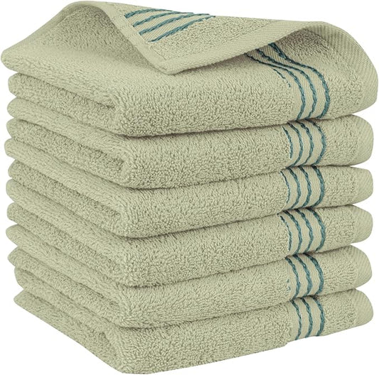 Elegant Comfort Premium Turkish Cotton 6 Pack Washcloths Set - 13 x 13 inch, Luxurious Hotel Spa Quality 100% Turkish Cotton 6PC Washcloth Set - Highly Absorbent - Soft Bathroom Towels, Mint Green