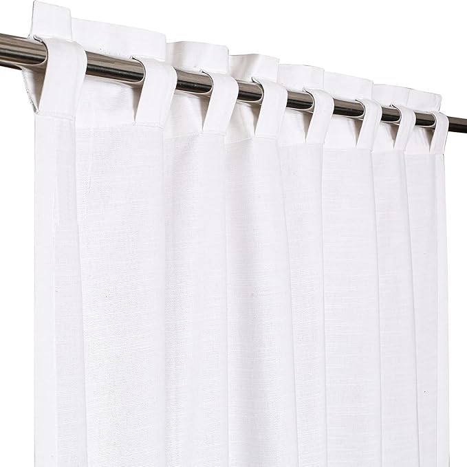 Ramanta Home 100% Cotton Light Filtering Curtains 50x72 Inch - Set of 2, White Curtain for Living Room, Bedroom, Farmhouse Cotton Textured Slub Fabric Semi Sheer Back Tab Window Linen Panels - White