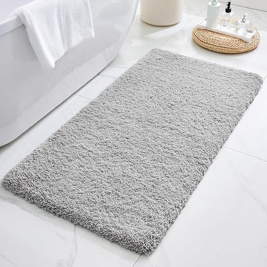 ILANGO Grey Bathroom Rugs 60" × 24" Non Slip & Super Absorbent Extra Thick Soft, Washable Bath Carpet Runner for Floor, Microfiber Plush Shaggy Bath Mats with Rubber for Bedroom Bathtub Shower Room