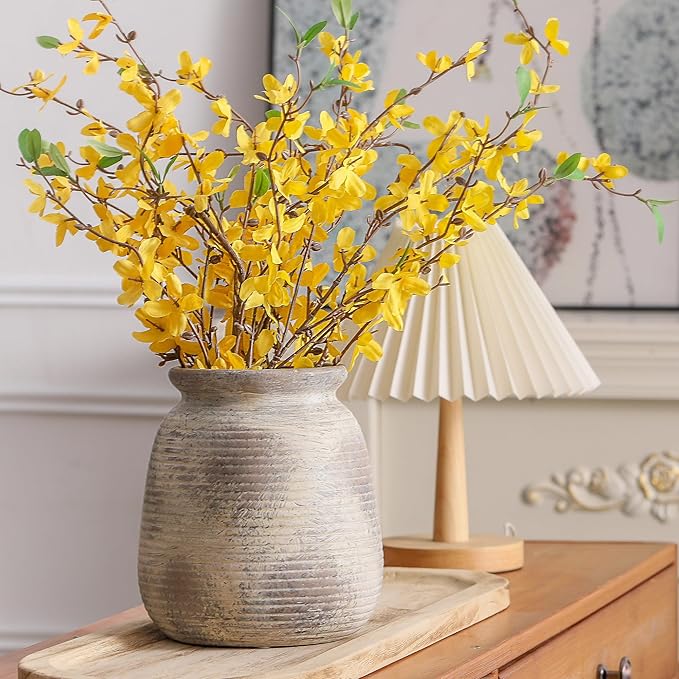 Ceramic Flower Vase, 7.48" Rustic Vases Home Decor Farmhouse Vintage Pampas Decorative Pottery Clay Vases for Table Living Room Bookshelf Entryway Kitchen Bathroom Bedroom