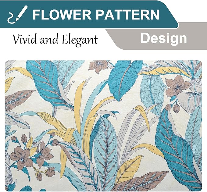 Leeva Leaves Printing Valances for Living Room, 1 Pack Farmhouse Style Small Curtains for Windows 18 Inch Length, Rod Pocket, Lake Blue, 52 x 18