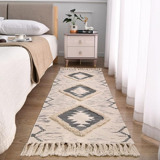 Boho Runner Rug 2'x5', Washable Hallway Rug Runner Non Slip Rubber Backed, Kitchen Farmhouse Area Rug Floor Mat with Tassels, Tufted Woven Cotton Entryway Carpet, Grey