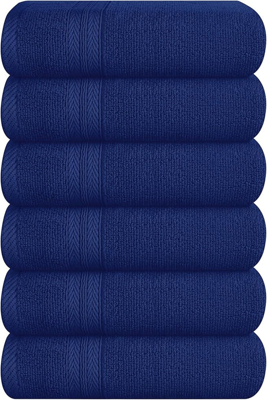 BOUTIQUO Ultra Soft 6-Piece Hand Towel Set 16x28-100% Ringspun Cotton - Durable & Highly Absorbent Hand Towels - Ideal for use in Bathroom, Kitchen, Gym, Spa & General Cleaning - Navy Blue